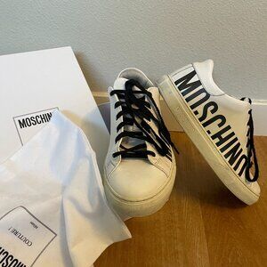 White Logo Low-Top Leather Sneakers